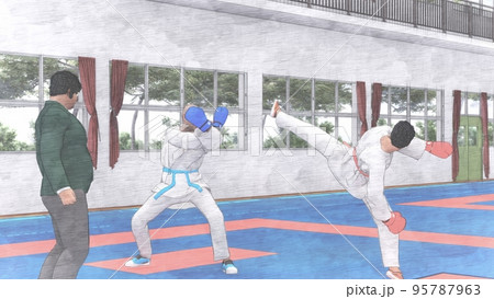 空手 試合 試合中 蹴り 男性 イラスト 空手 試合 試合中 蹴り 男性 イラスト 95787963