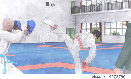 空手 試合 試合中 蹴り 男性 イラスト 空手 試合 試合中 蹴り 男性 イラスト 95787964