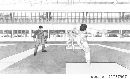 空手　試合　試合中　蹴り　男性　イラスト 95787967