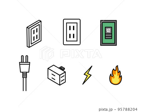 コンセントやプラグや電源タップなどの電気機器のアイコンセット コンセントやプラグや電源タップなどの電気機器のアイコンセット 95788204