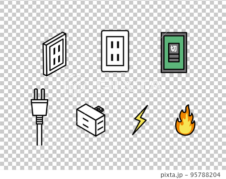 コンセントやプラグや電源タップなどの電気機器のアイコンセット コンセントやプラグや電源タップなどの電気機器のアイコンセット 95788204