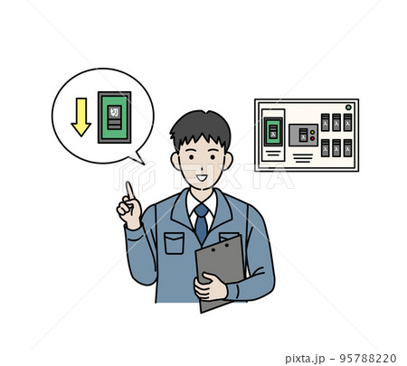 アンペアブレーカーの説明をする電気工事士の男性 95788220