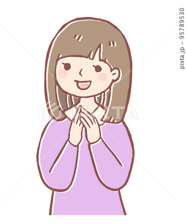 手を合わせて感心する女性のイラストのイラスト素材