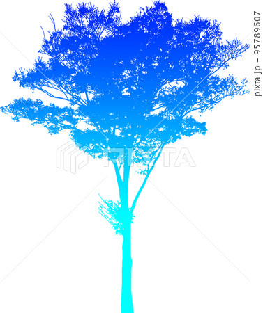 グラデーションの樹木シルエット画像 背景透明のイラストのイラスト素材