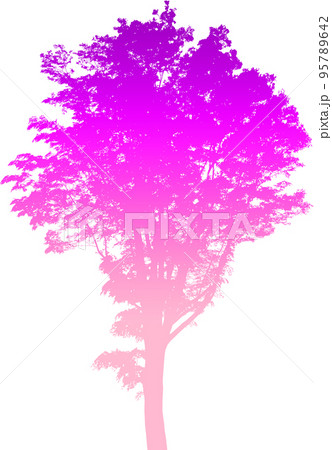 グラデーションの樹木シルエット画像 背景透明のイラストのイラスト素材