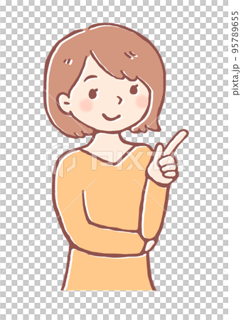 Illustration of a woman with her index finger up 95789655