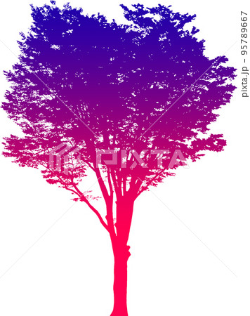 グラデーションの樹木シルエット画像 背景透明のイラストのイラスト素材