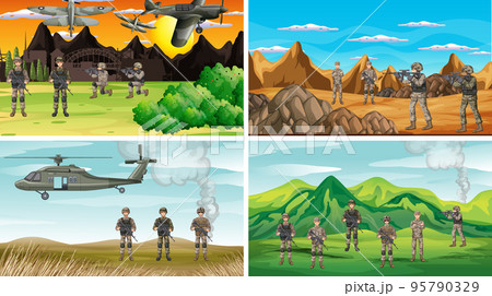 Set of different army war scenes Set of different army war scenes 95790329