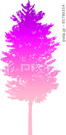 グラデーションの樹木シルエット画像 背景透明のイラストのイラスト素材