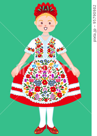 ハンガリーの民族衣装を着た女性のイラスト素材 [95790982] - PIXTA