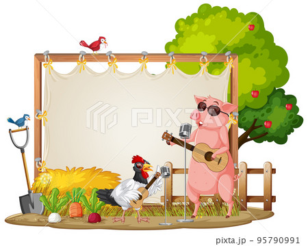 Empty banner template with farm animals 95790991