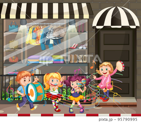 Scene with children playing music in the street Scene with children playing music in the street 95790995