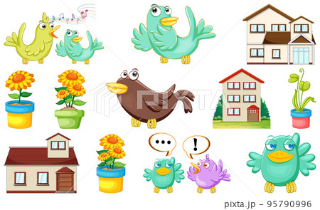 Different house designs and cute birds Different house designs and cute birds 95790996