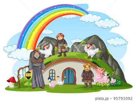 Hobbit and wizard at the countryside Hobbit and wizard at the countryside 95791092