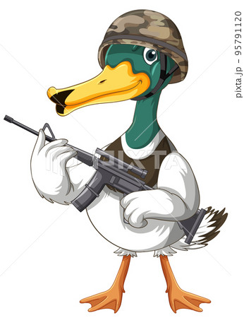 Soldier duck holding gun cartoon 95791120