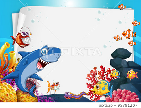 Underwater blank banner with sea animal 95791207