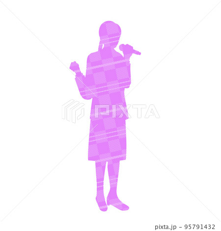 歌を歌う女性会社員のイラストイメージ　チェック柄 95791432