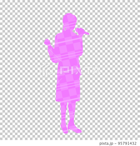 歌を歌う女性会社員のイラストイメージ　チェック柄 95791432