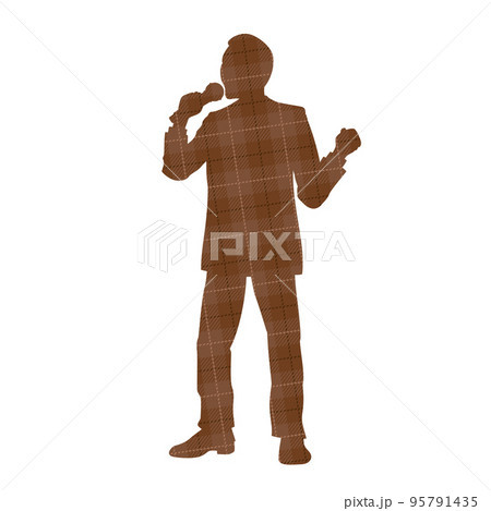 歌を歌う男性会社員のイラストイメージ　チェック柄 95791435