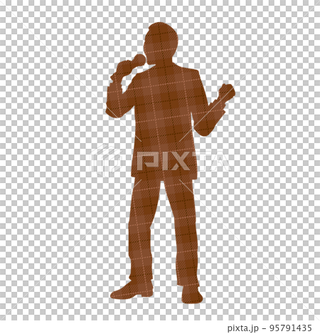 Illustration image of a male office worker singing a song Check pattern 95791435