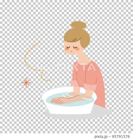 手肘浴をしている女性 線なし 手肘浴をしている女性 線なし 95791576