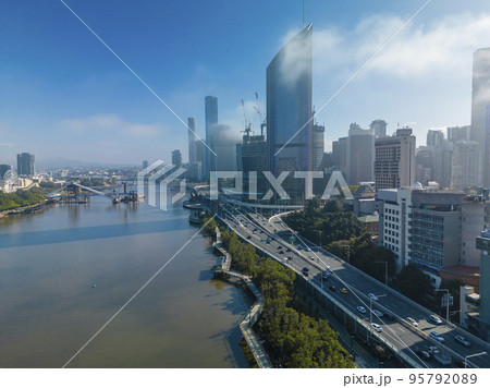 Aerial view of Brisbane city in Australia in morning Aerial view of Brisbane city in Australia in morning 95792089