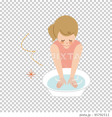 手浴をしている女性 線なし 手浴をしている女性 線なし 95792511