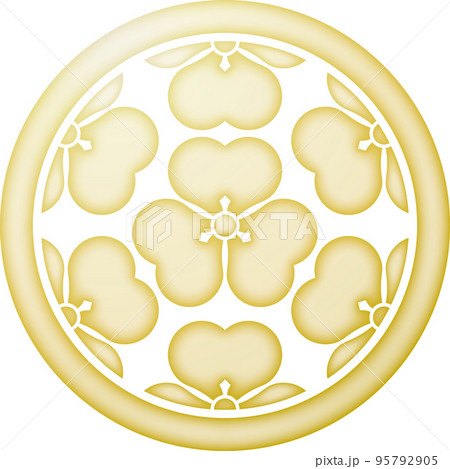 家紋　丸に七つ片喰【金色】 95792905
