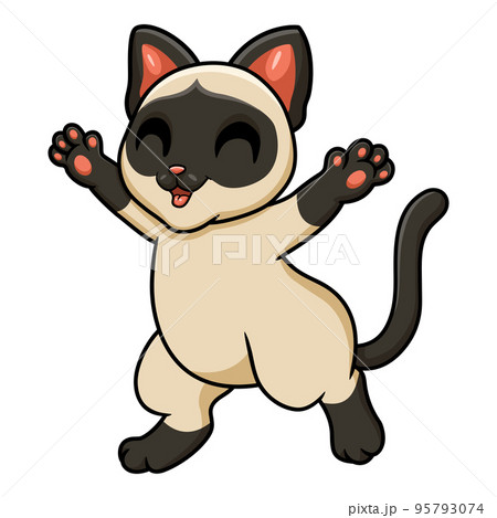 Cute siamese cat cartoon posing 95793074