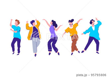 Group of young happy dancing people or male and female dancers isolated on white background.  95793806