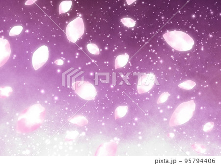 幻想的な夜桜の桜吹雪 背景イラストのイラスト素材