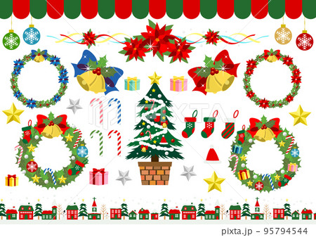 リースやツリーや街並みなどクリスマス素材セット 95794544