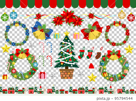 リースやツリーや街並みなどクリスマス素材セット 95794544
