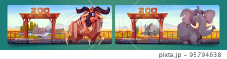 Zoo park banners with african animals at gates Zoo park banners with african animals at gates 95794638