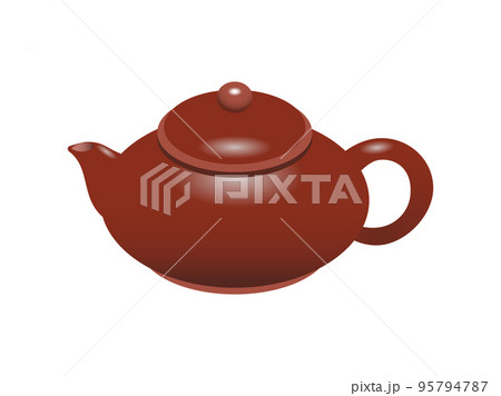 臙脂色でかわいい茶壺（急須）のイラスト素材 95794787