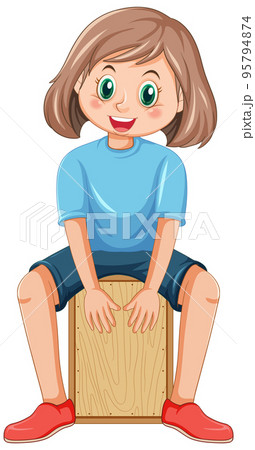 A girl playing cajon drum box A girl playing cajon drum box 95794874