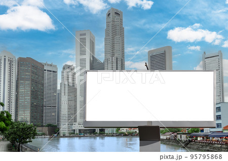 Billboard mockup outdoors. blank billboard for business advertisement with city singapore background. Blank Billboard Advertising Sign in Urban Cityscape 95795868
