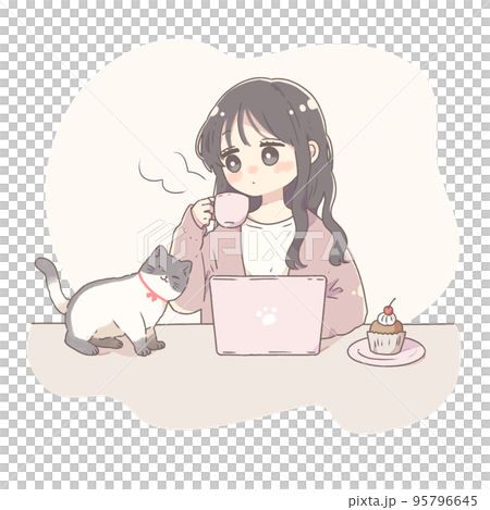 一個在家休息的女人和一隻想要被寵壞的貓 一個在家休息的女人和一隻想要被寵壞的貓 95796645