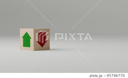 Economy growth and decline analysis. Wooden cube with green and red arrow. economic and business profit growth concept. Rising and falling trends. copy space 95796770