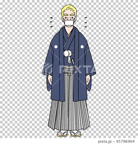 A blond man wearing a haori and hakama with a mask 95796904