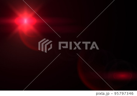 red rays light isolated on black background for overlay design. Optical lens flare on black background. Abstract sun burst, digital flare, iridescent glare 95797346