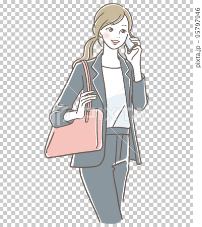 携帯で話すスーツの女性 95797946