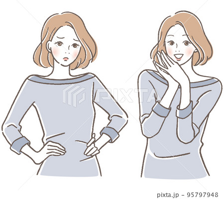 怒る女性と喜ぶ女性のセット 95797948
