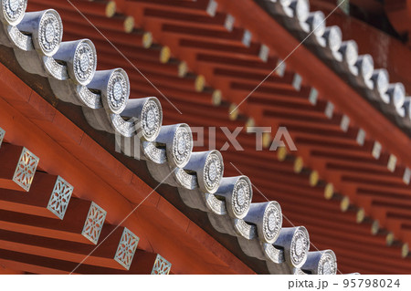 薬師寺　大講堂の屋根のクローズアップ 95798024