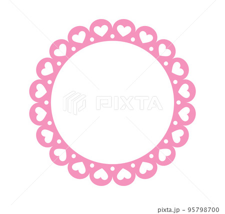 Circle scalloped frame. Scalloped edge round shape. Simple label sticker form. Flower silhouette lace frame. Repeat cute vintage frill ornament. Vector illustration isolated on white background 95798700