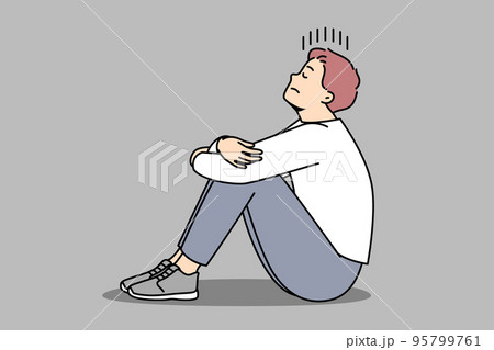Unhappy man suffer from depression and loneliness  95799761
