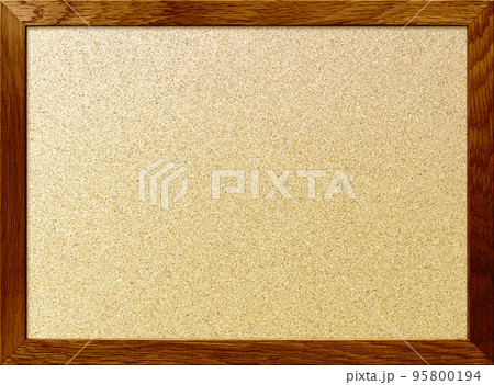 木製フレームの茶色の枠のある薄茶色のきめ細かいコルクボードの背景画像 95800194