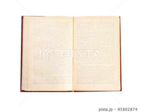 Open old hardcover book isolated on white, top view 95802874