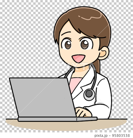 Female doctor typing in a computer with a smile Female doctor typing in a computer with a smile 95803538