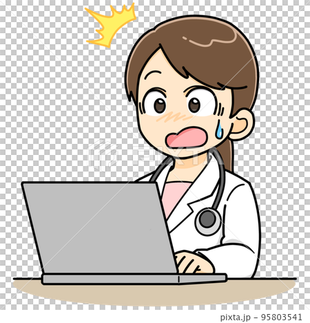パソコンの前で驚く女性医師 95803541